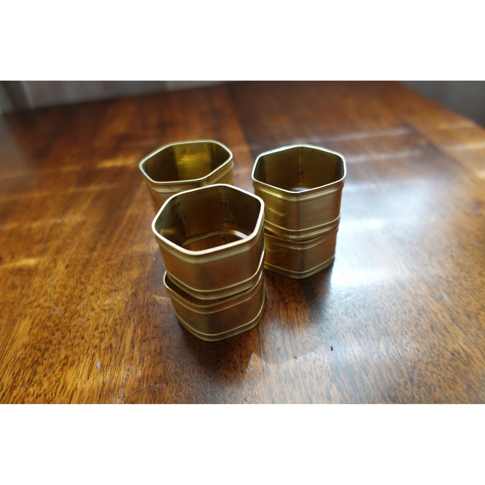 set of 6 vintage napkin ring‎ hexagonal shape brass
